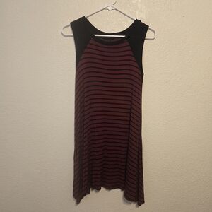 BOAZ medium rayon blend striped black and burgundy acemetrical dress